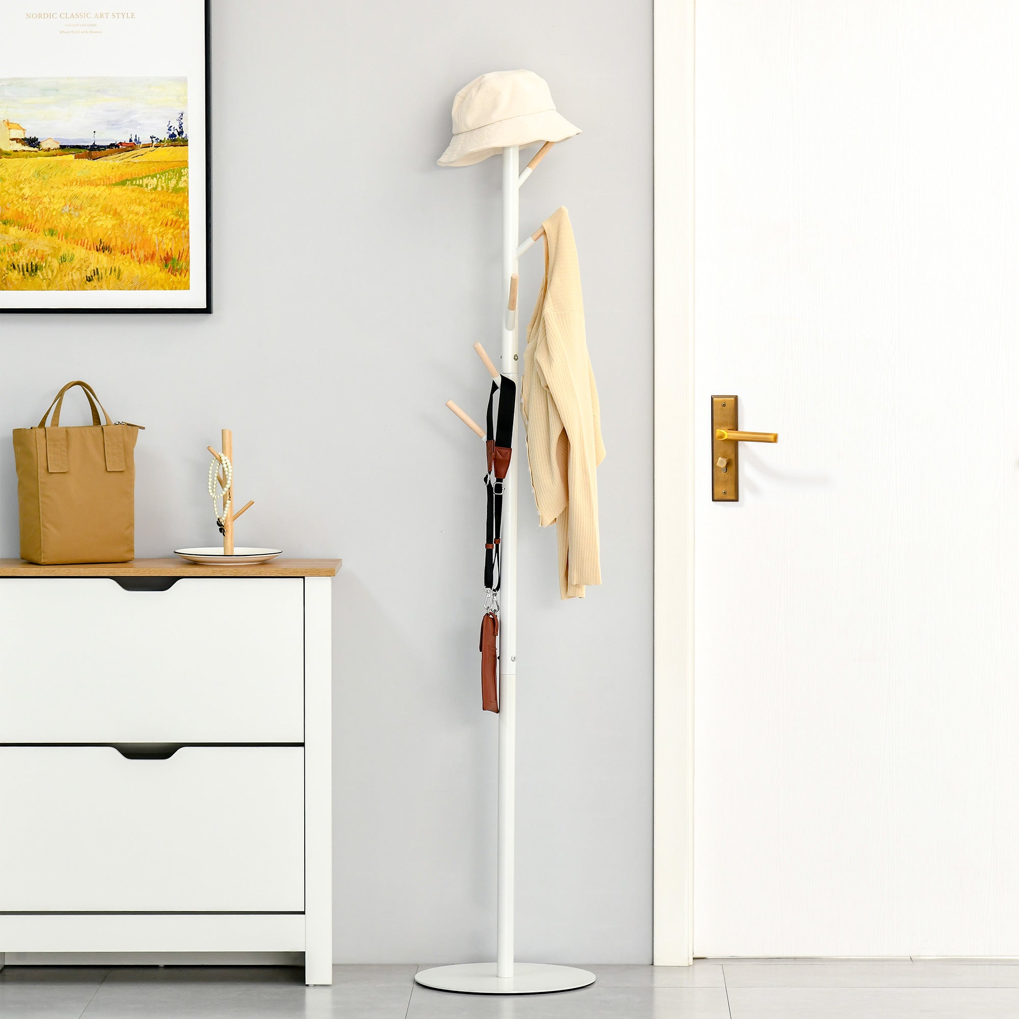 Homcom Perchero De Pie Metal, Madera Maciza 35X35x174 Cm Blanco , Leroy Merlin