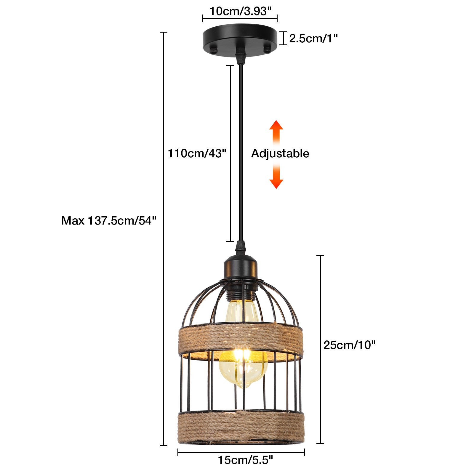 Lampa wisząca z rattanu, żyrandol z ręcznie wykonaną klatką mała lampa wisząca w stylu rustykalnym do kuchni z wyspą Jadalnia(Żarówka E27 w zestawie) - 3