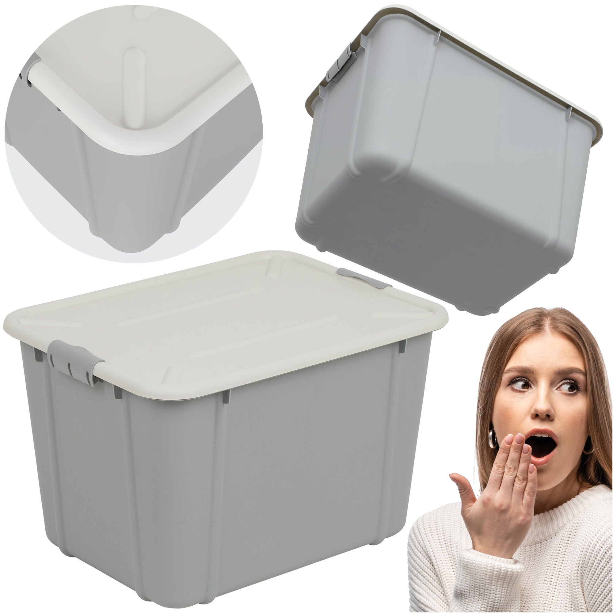 Pojemnik Plastikowy Pudełko 60 l Plastikowe Zamykany Z Pokrywką Pudło Box Do Przechowywania Na Zabawki Dokumenty Ubrania