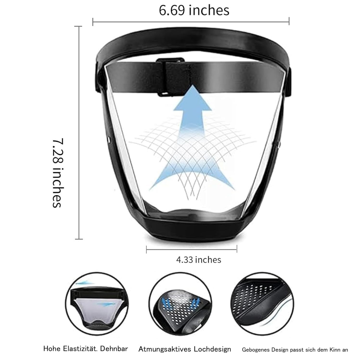 Visor de proteção, Máscara facial transparente anti-embaciamento, Escudo facial completo protetor, Viseiras de segurança HD reutilizáveis - 3