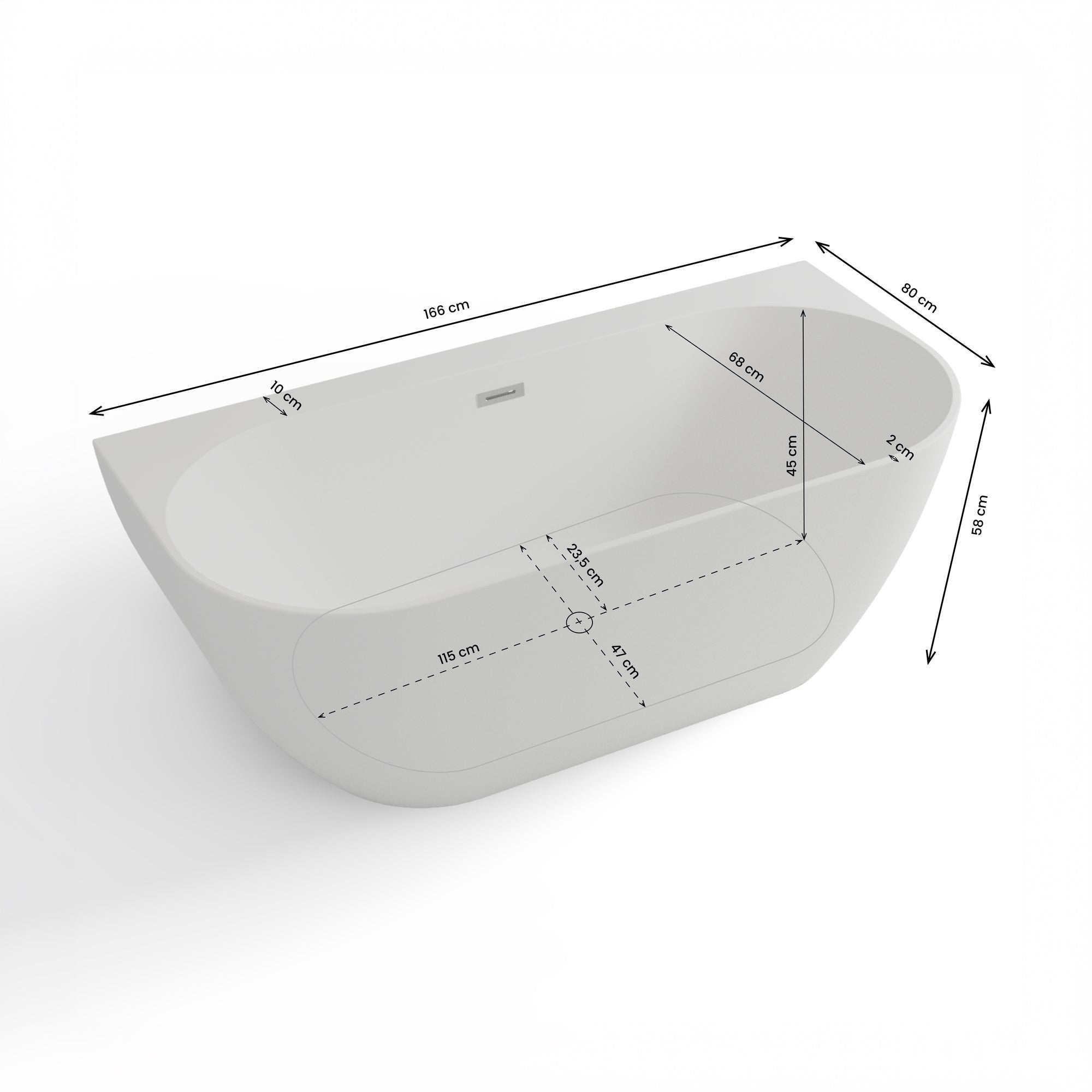 Baignoire Ilot Spring 166 blanche 166 x80 x58 cm, by SPALINA - 4