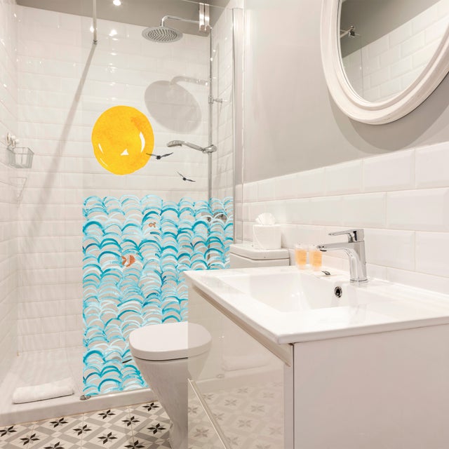 POLYESTER ULTRA-TRANSPARENT SPÉCIAL POUR LE VERRE (FAIT AVEC DU PET) ET SANS ADHÉSIFS Mod. swimmy 80x149