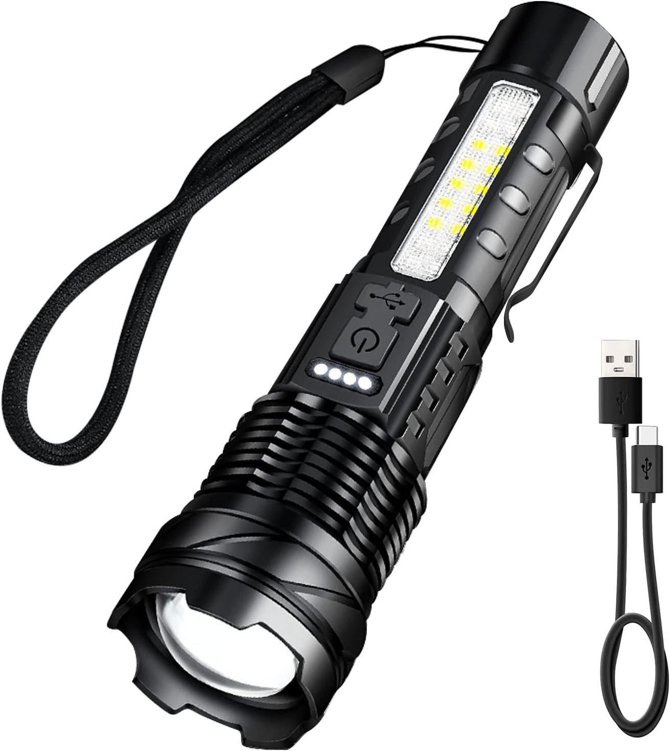 PEAKRO Torcia LED Potente Professionale, Torcia LED Ricaricabile 10000