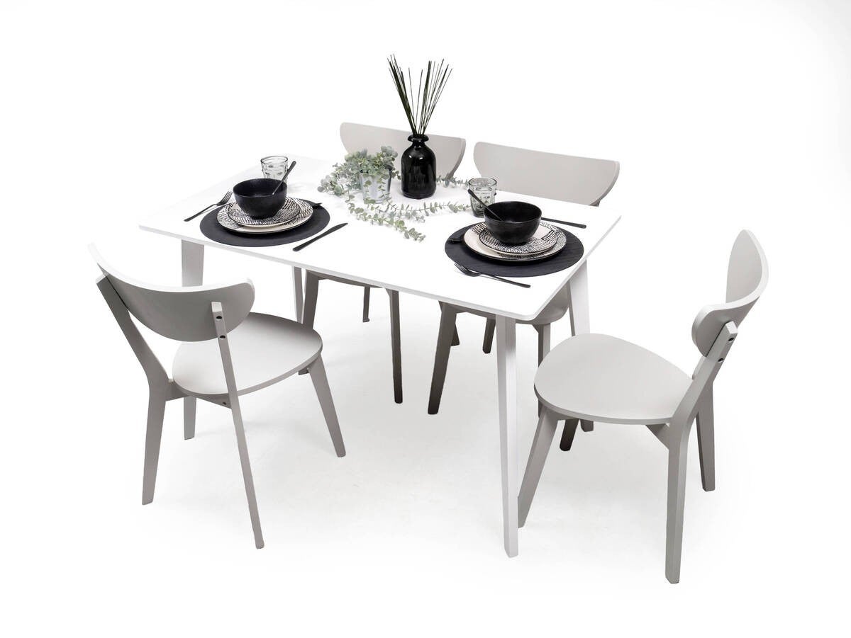 Homely  Conjunto De Comedor Nordico Wendover Mesa De 120X70 Cm Y 4 Sillas Escandinavas De Madera Lacada, Blanca/Gris , Leroy Merlin