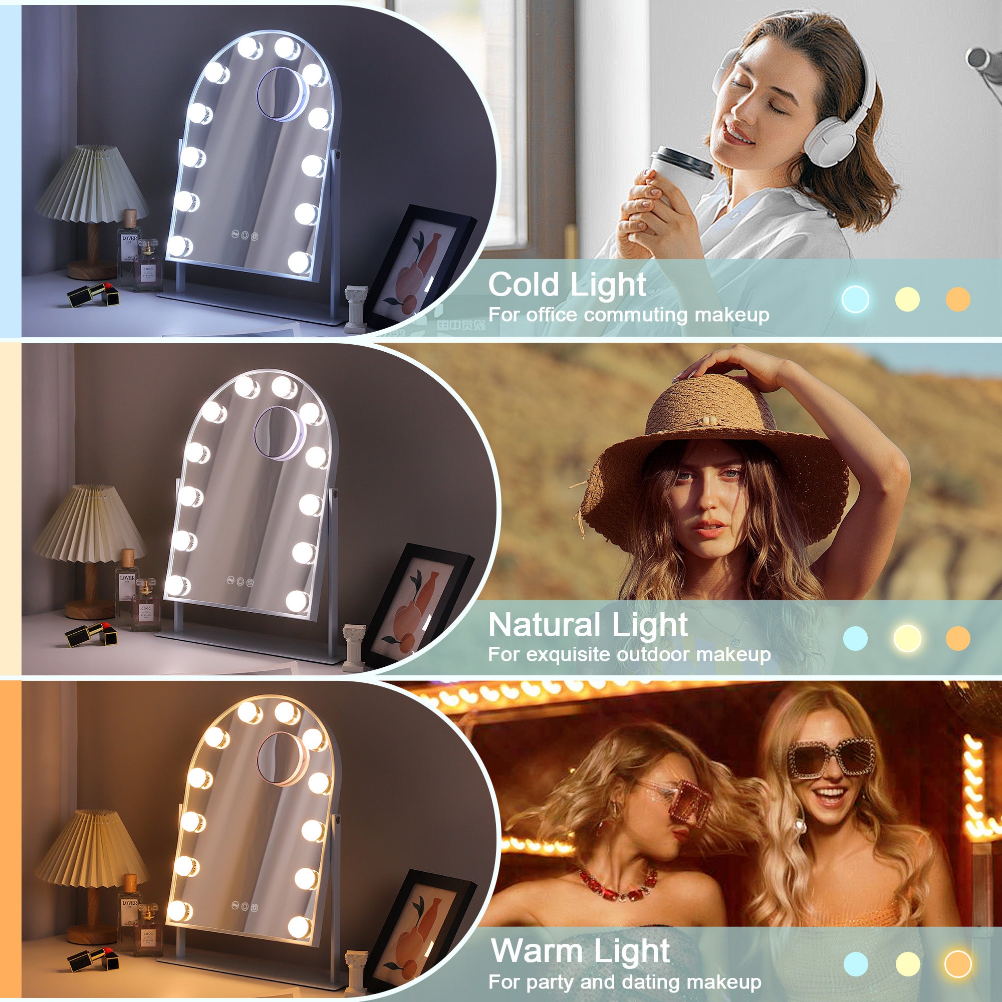 Specchio da trucco Hollywood illuminazione LED - 30 x 41 cm - Arco - 5