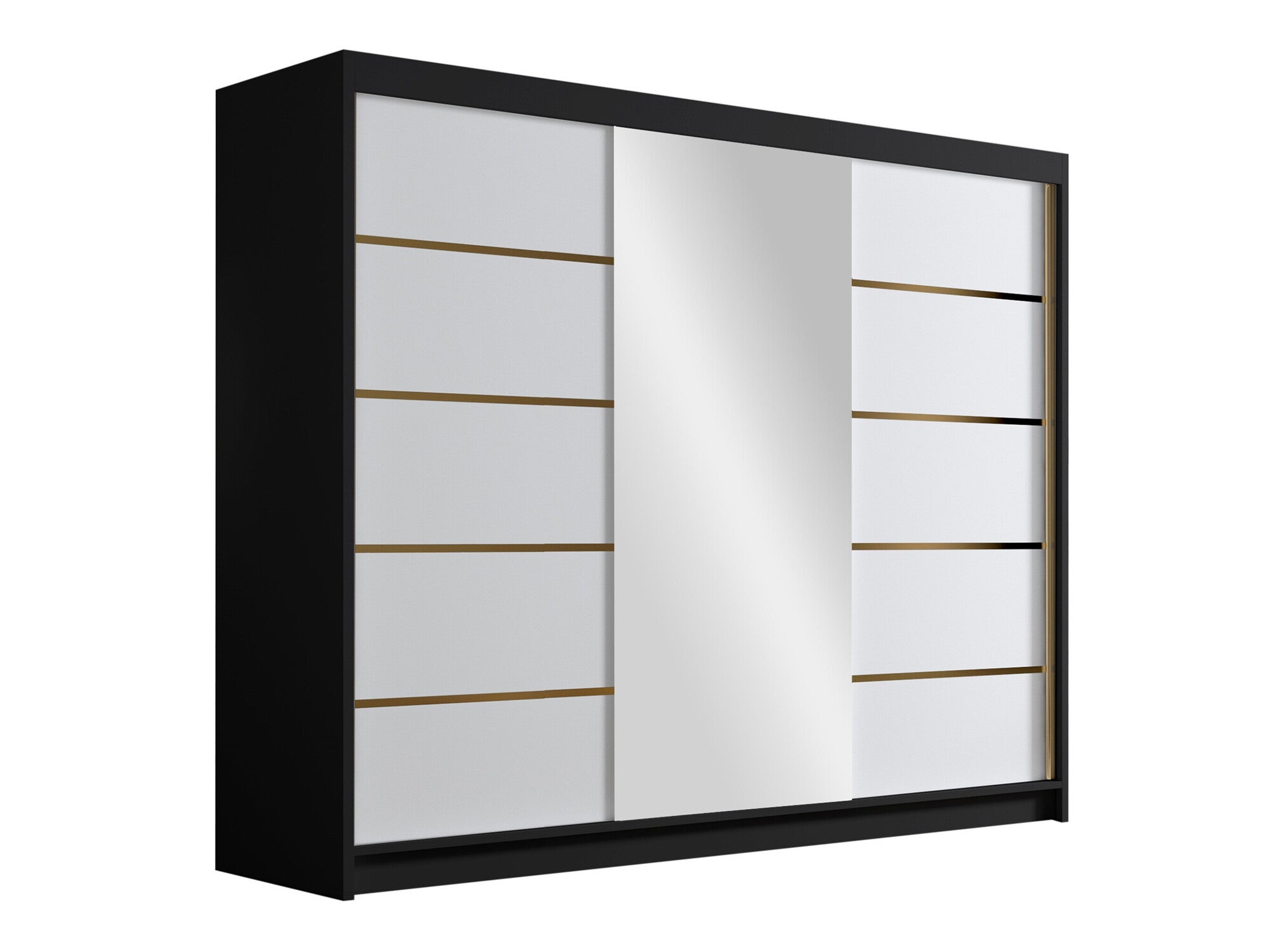 Armoire Atlanta 191, Noir, Blanc, 215x250x58cm, Portes d'armoire