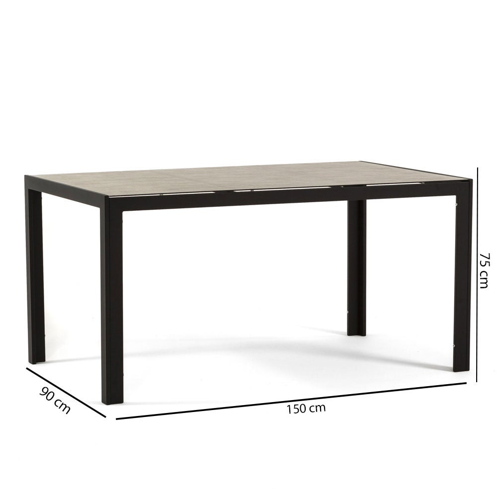Mesa rectangular fija de 150x90 cm con estructura de aluminio y superficie de vidrio decorado Milo para interior/exterior gris piedra/antracita - 7