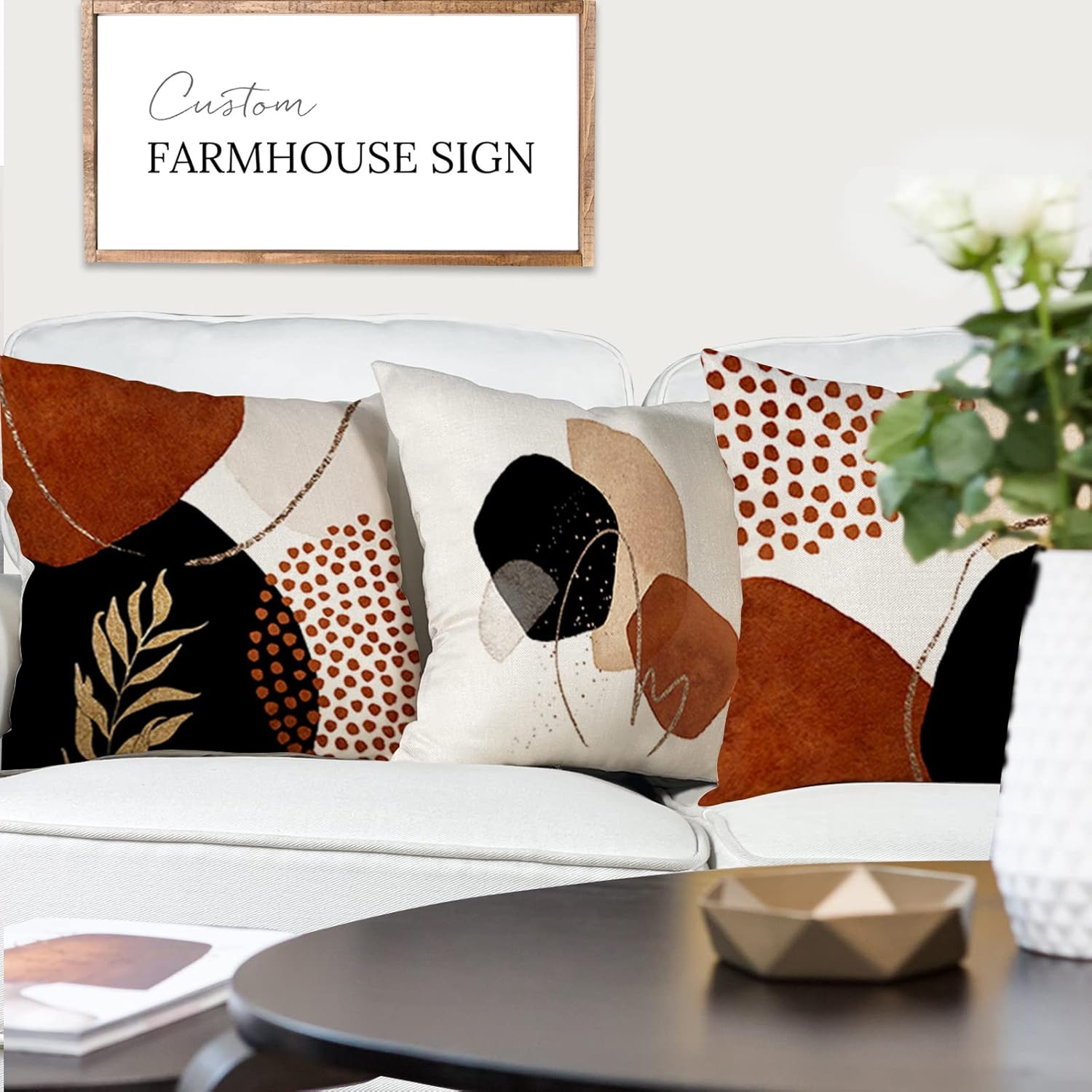 Lot de 4 40 x 40 Housse de Coussin, Housse Coussin en Lin Coussin de Canapé Moderne Boho Motif Abstrait pour Chambre Extérieur Housse Oreiller - 4