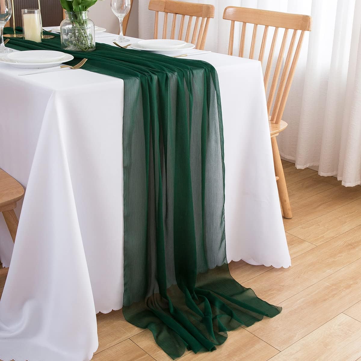 Runner da tavolo in chiffon, verde bottiglia, 0,48 x 5 m