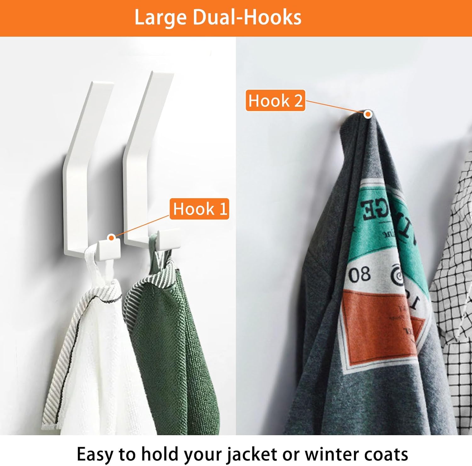 (Bianco) 6 ganci appendiabiti, ganci appendiabiti moderni per giacche, cappotti, vestiti, sciarpe, borse e altro ancora - 2