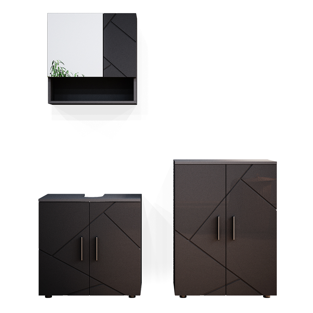 Vicco Zestaw mebli łazienkowych Irma, Antracyt wysoki połysk, 3 części, z szafką dolną 60 cm