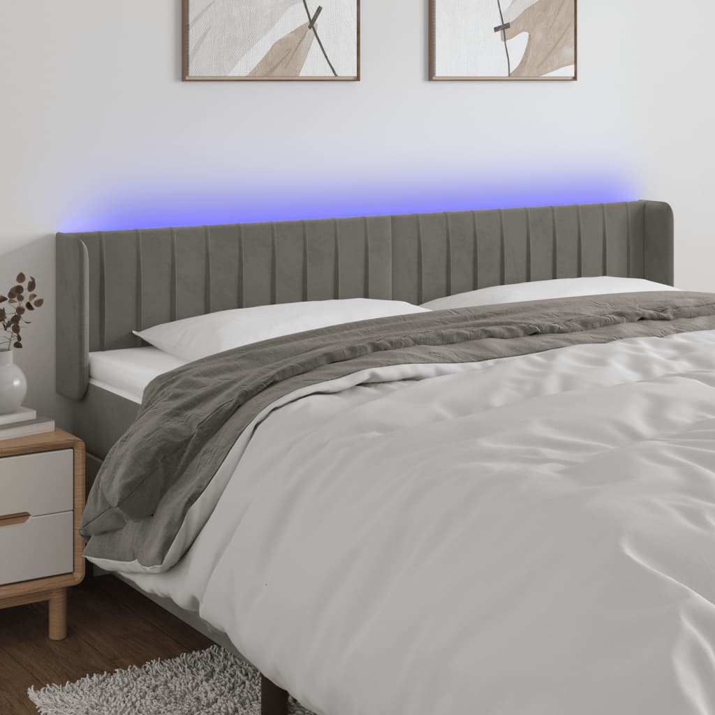 Cabecero con led，cabecero de cama，panel de cabecera de terciopelo gris claro 203x16x78/88 cm cfw35533
