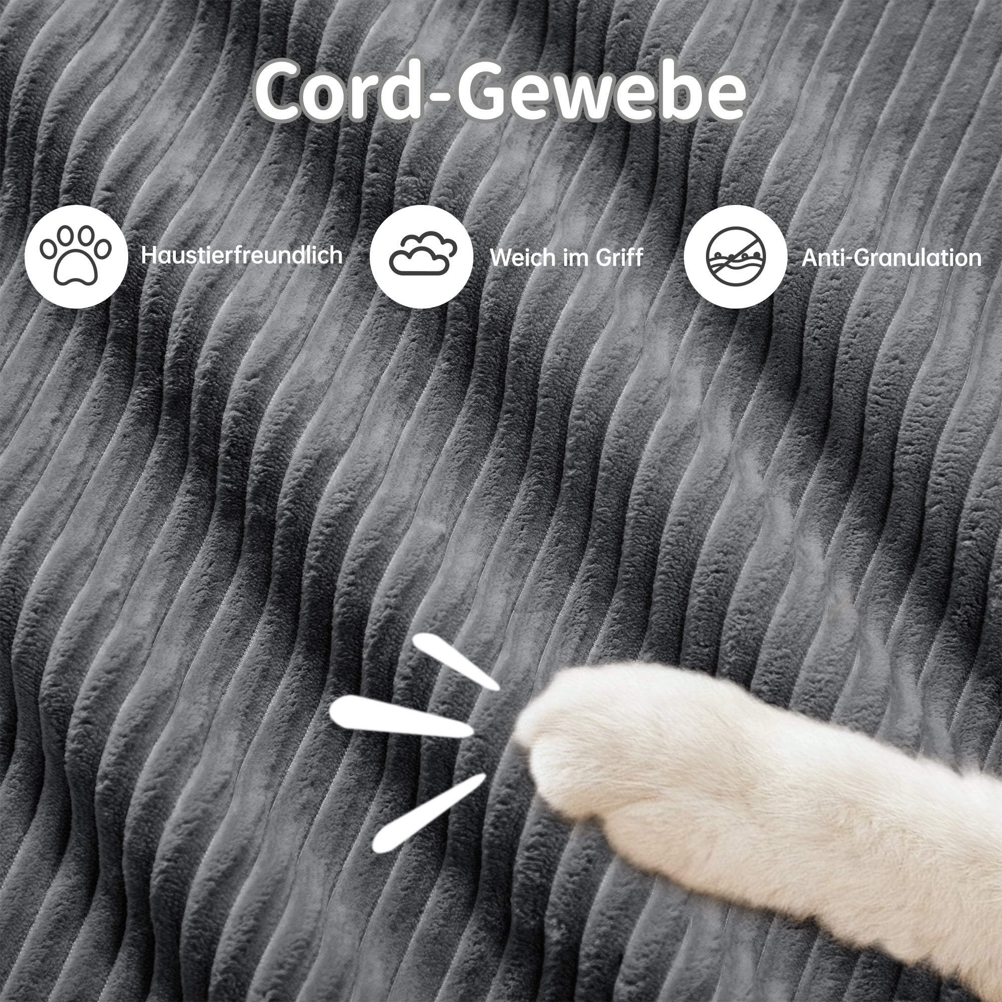 Canapé U modulable en tissu cord premium, Canapé d'Angle antidérapant, accoudoirs extra larges, rembourrage 32D, Canapé 3 Places Gris, sans montage - 4