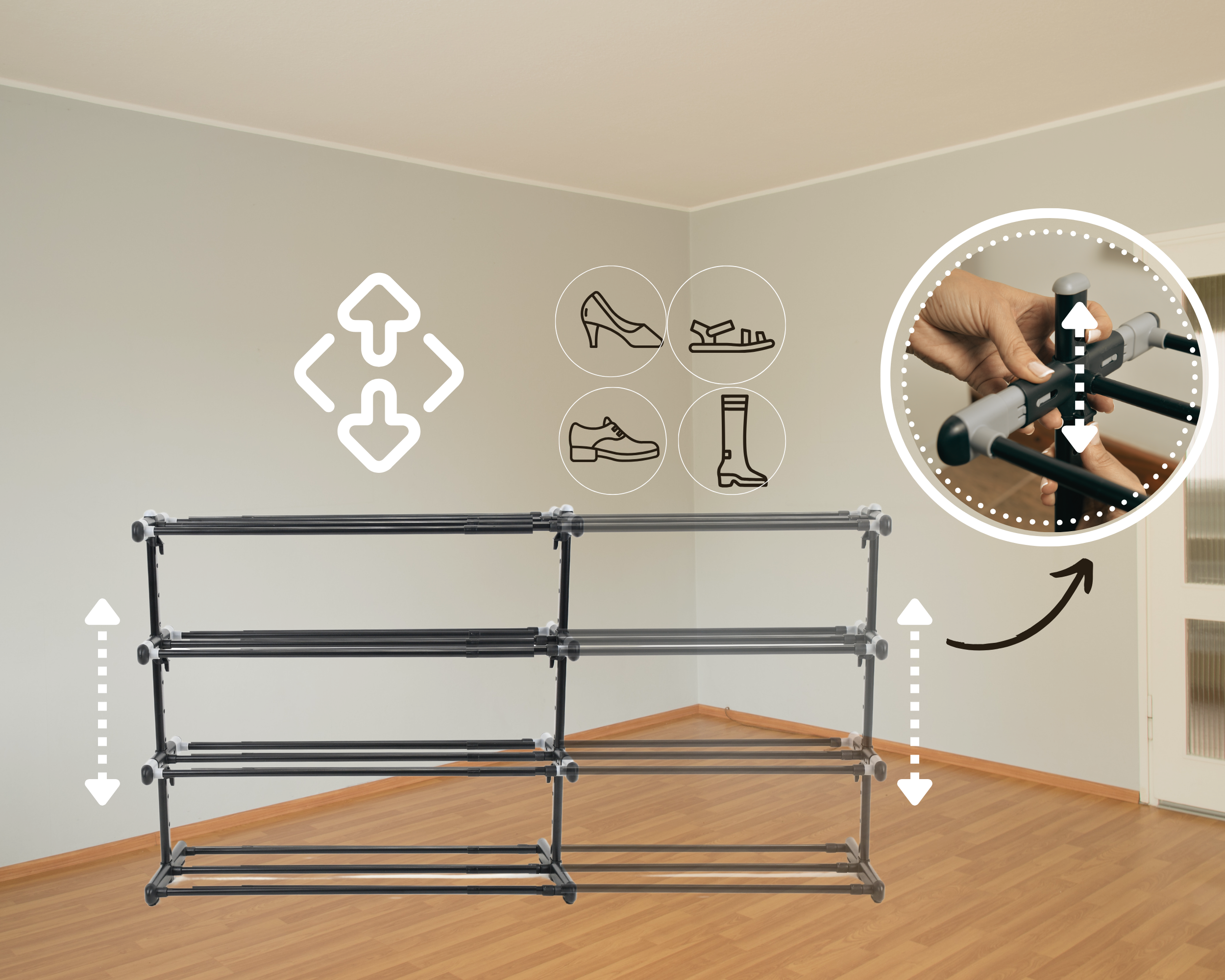 ABB4US | Zapatero Metálico Extensible 4 Baldas | 20 pares | 55×24×55,5 cm | Estantería para Zapatos | Organizador para Entrada, Dormitorio o Armario - 4