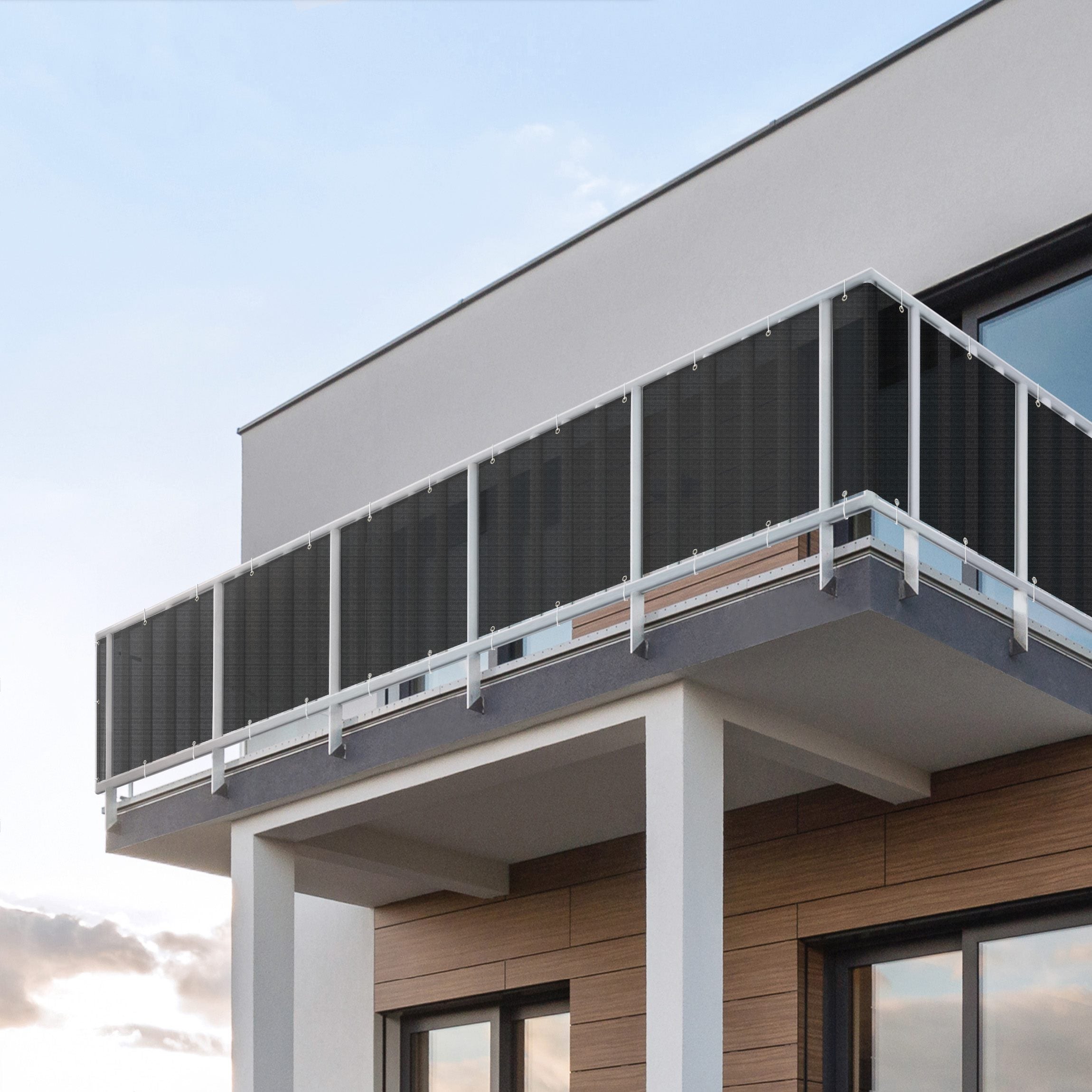 Brise vue brise vent balcon appartement jardin noir H.1,2 x L.6,5 M avec attaches résistant aux intempéries 270 g/m² mesh 1256 - 3