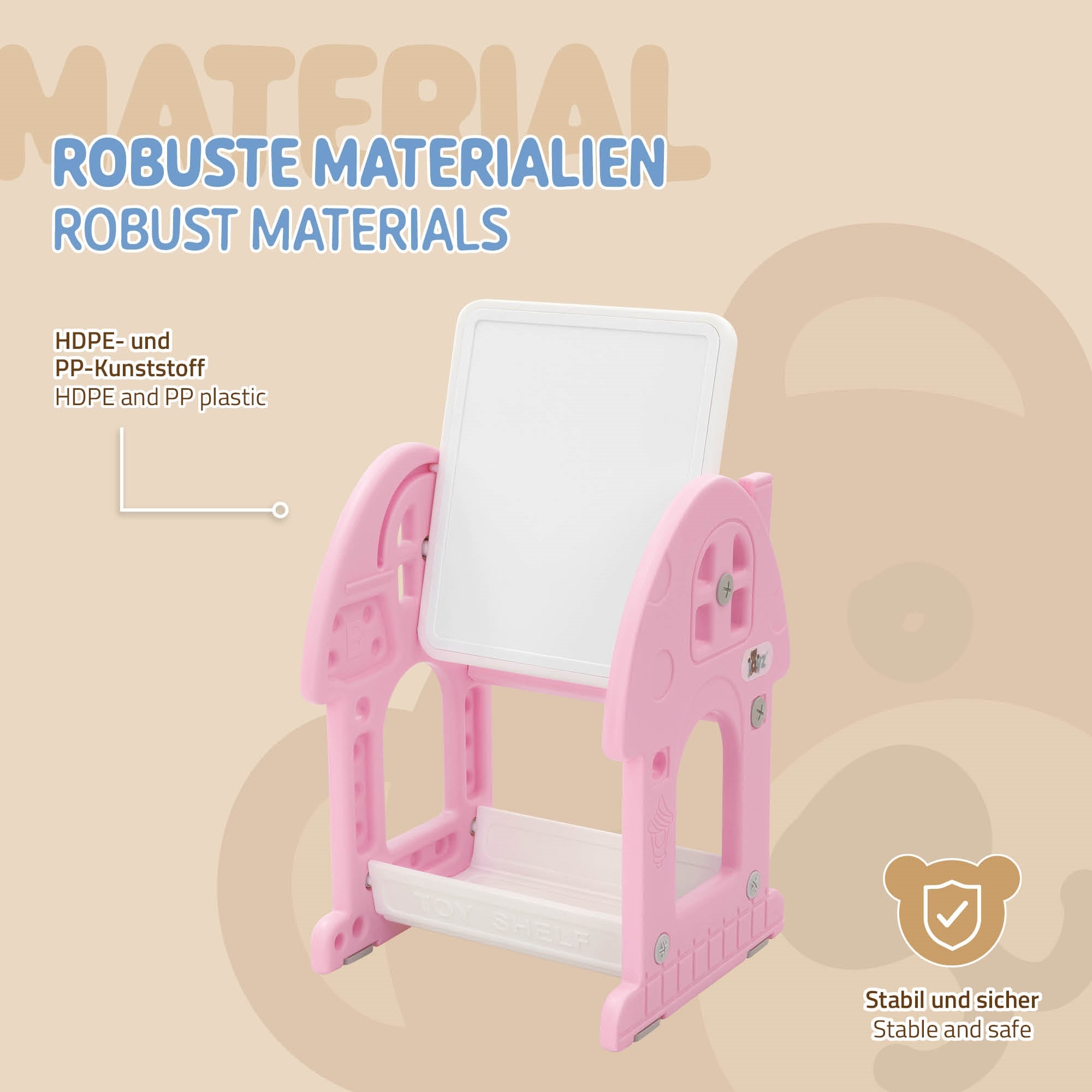 Joyz stolik dzieciecy 2 w 1 z tablica i krzeselkiem 60x50x45cm rozowo bialy hdpe stolik do zabawy dla dzieci od 3 lat taboret zestaw mebli dzieciecych - 6