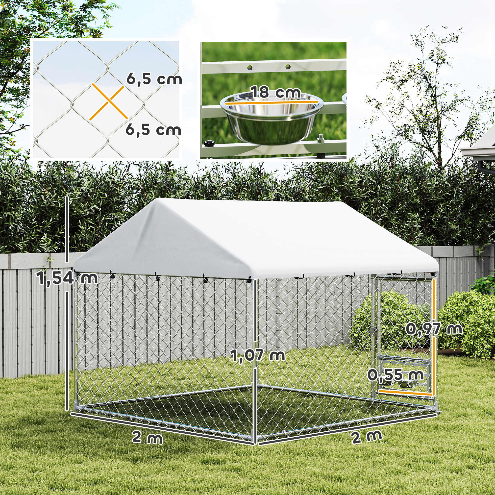 Casa para Cães PawHut Aço Galvanizado e Tecido Oxford Prata 200x200x154 cm D02-240V00SR - 3