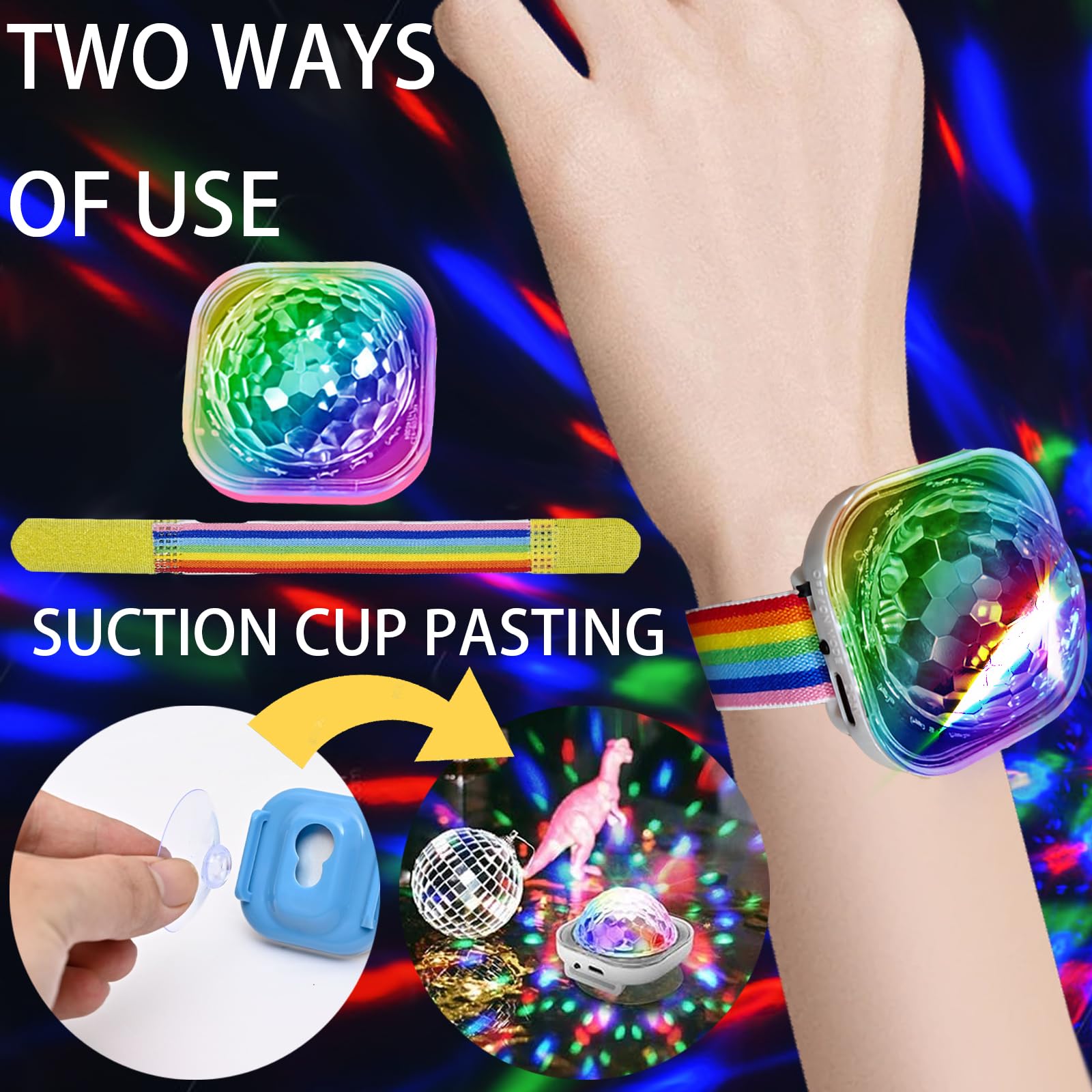 Bracelet Boule Disco LED,Lumière Scénique Portable avec Commande Vocale pour Fêtes,Bars,Clubs,Mariages - Mini Boule Disco pour Enfants - 4