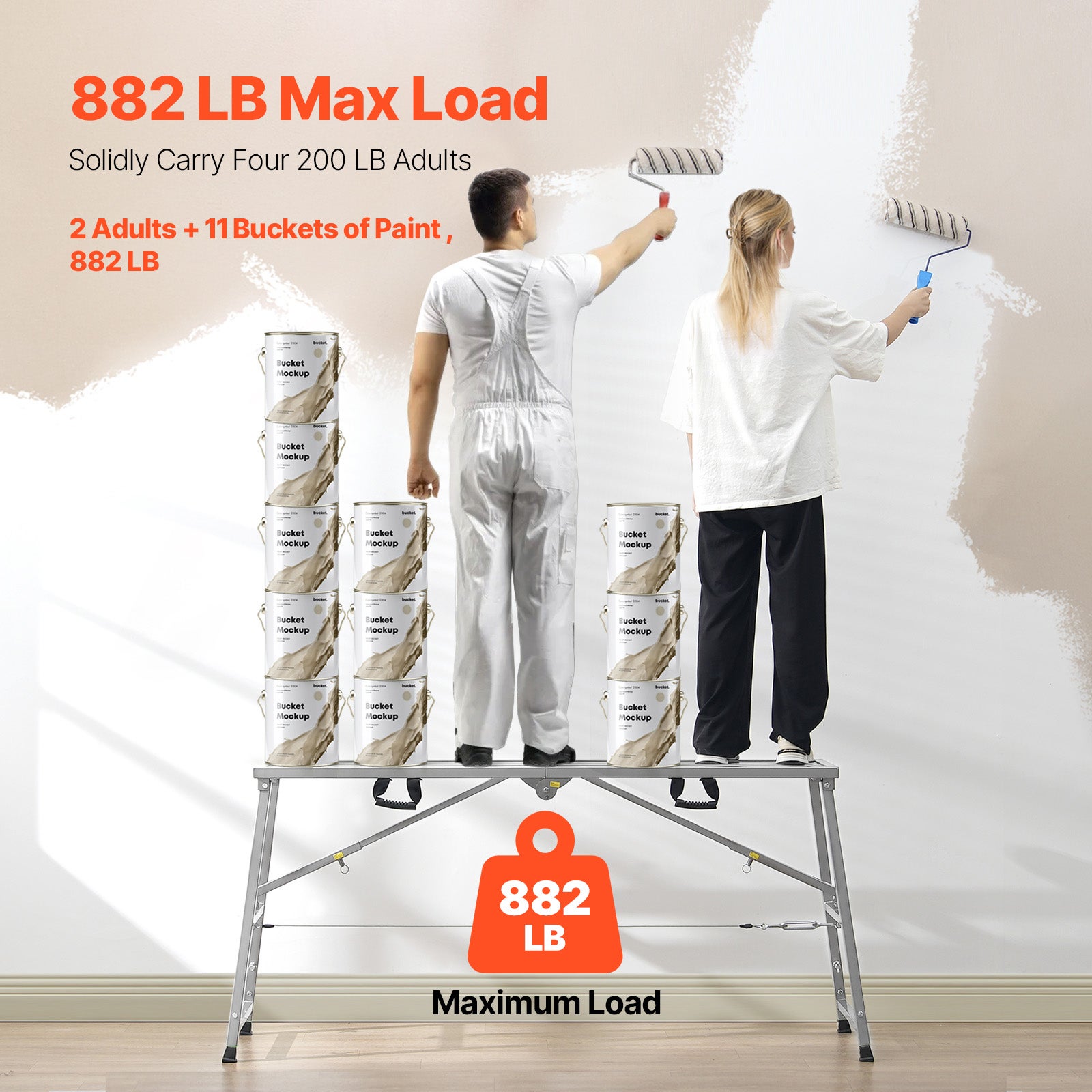 Plateforme de travail,SucceBuy hauteur réglable à 4 vitesses,escabeau pliable en acier allié,échafaudage portable,capacité 800 lb,antidérapants - 5