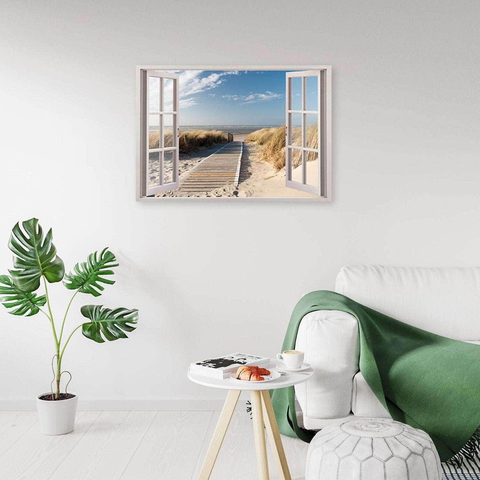 Tableau passerelle bois fenêtre à la plage - 120 x 80 cm - 3