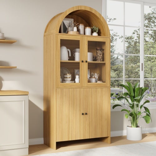 Hauss Spole  Vitrina Aparador 78X40x176 Cm, Almacenaje Escalonado, Puertas De Vidrio, Tablero Partículas, Natural , Leroy Merlin