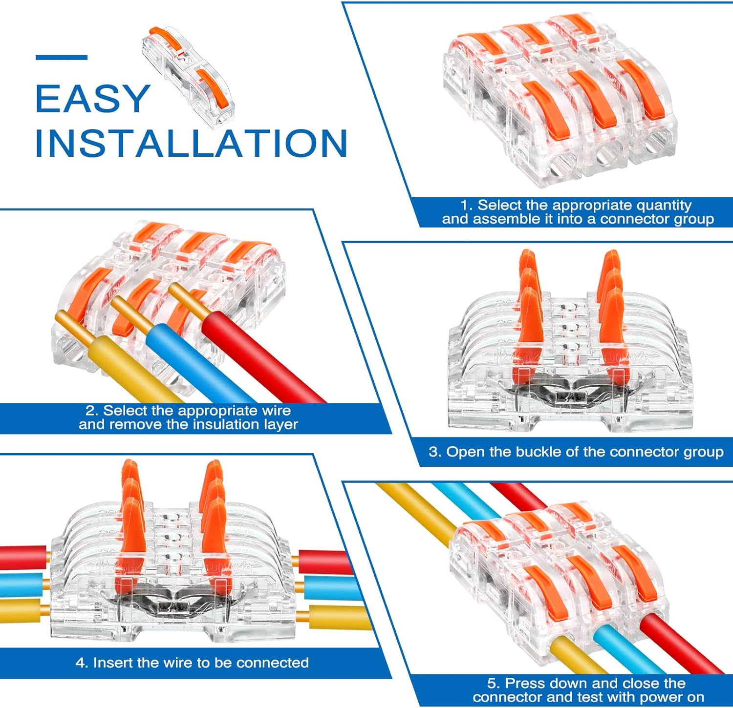 Connecteur de fil à levier 20 pcs pour une connexion rapide de connecteur de fil en ligne 1 à 1 28-12 AWG,borne isolée électrique à épissure compacte - 6