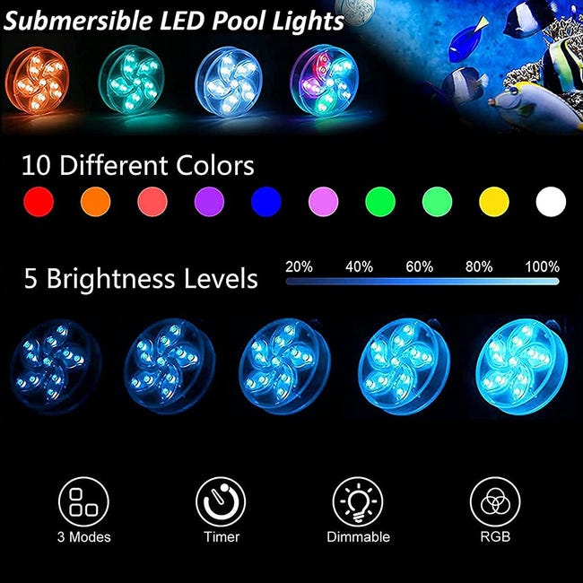 Luci Sommergibili Piscina NATPOW RGB - Bluetooth, IP68, 7.5m Cavo, 6 In 1 Con Telecomando - Foto 8
