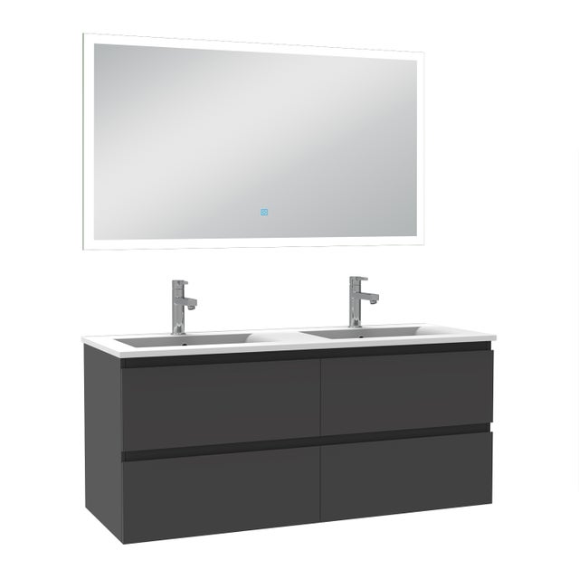 Ensemble meubles salle de bain 3pcs 120cm double vasque + miroir Anthracite, OCEAN