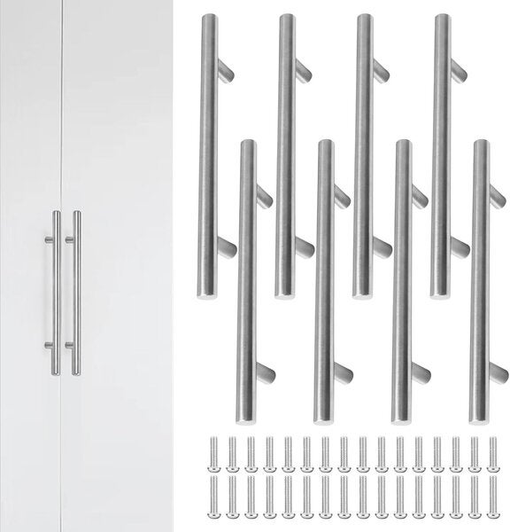 Set de 8 mânere din oțel inoxidabil de 128 mm, mânere rotunde argintii pentru sertar de bucătărie 8buc