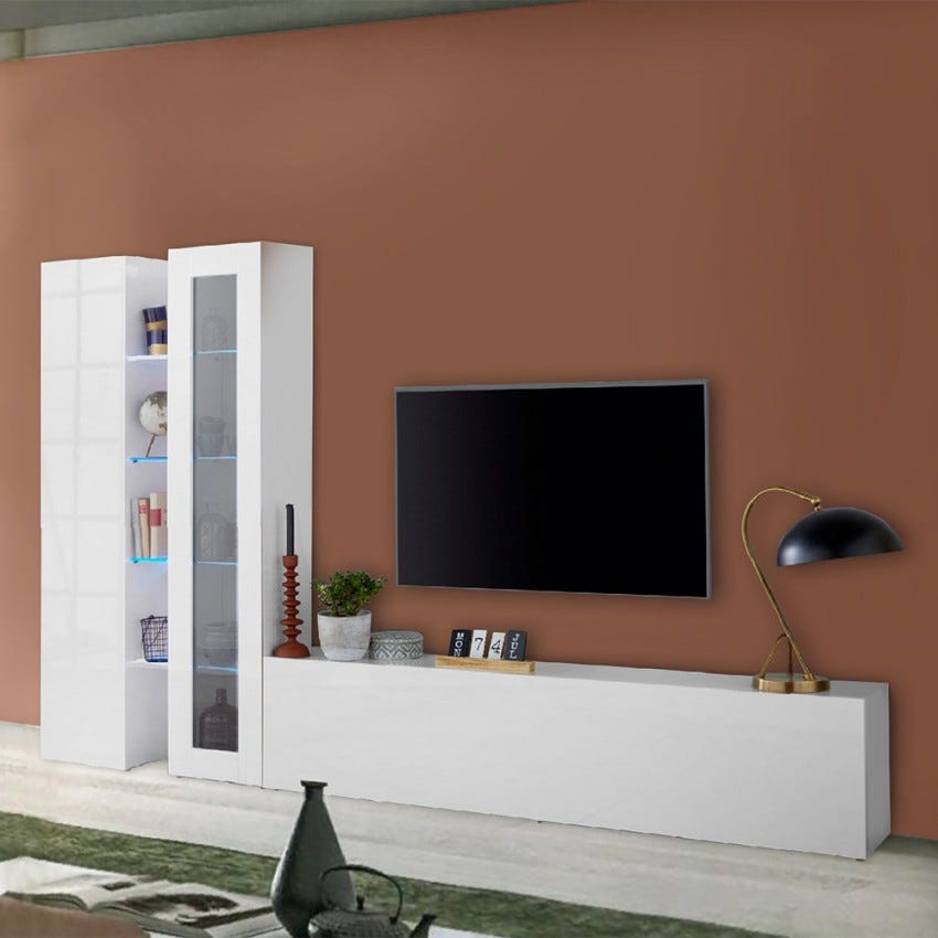 Mobile TV Bianco Lucido Effetto Legno - Mobile Contenitore - Ripiani In Vetro - Con 2 Cassetti Illuminazione A Led 170x33x335 Cm 89560278 Mobile TV Bianco Lucido Effetto Legno - Mobile Contenitore - Ripiani In Vetro - Con 2 Cassetti Illuminazione A Led 170x33x335 Cm 89560278