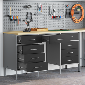 Banco Da Lavoro HOMCOM Con Pannello Forato - Scrivania Per Garage Con Cassetto E Armadio 98.5x48x140cm - Foto 12