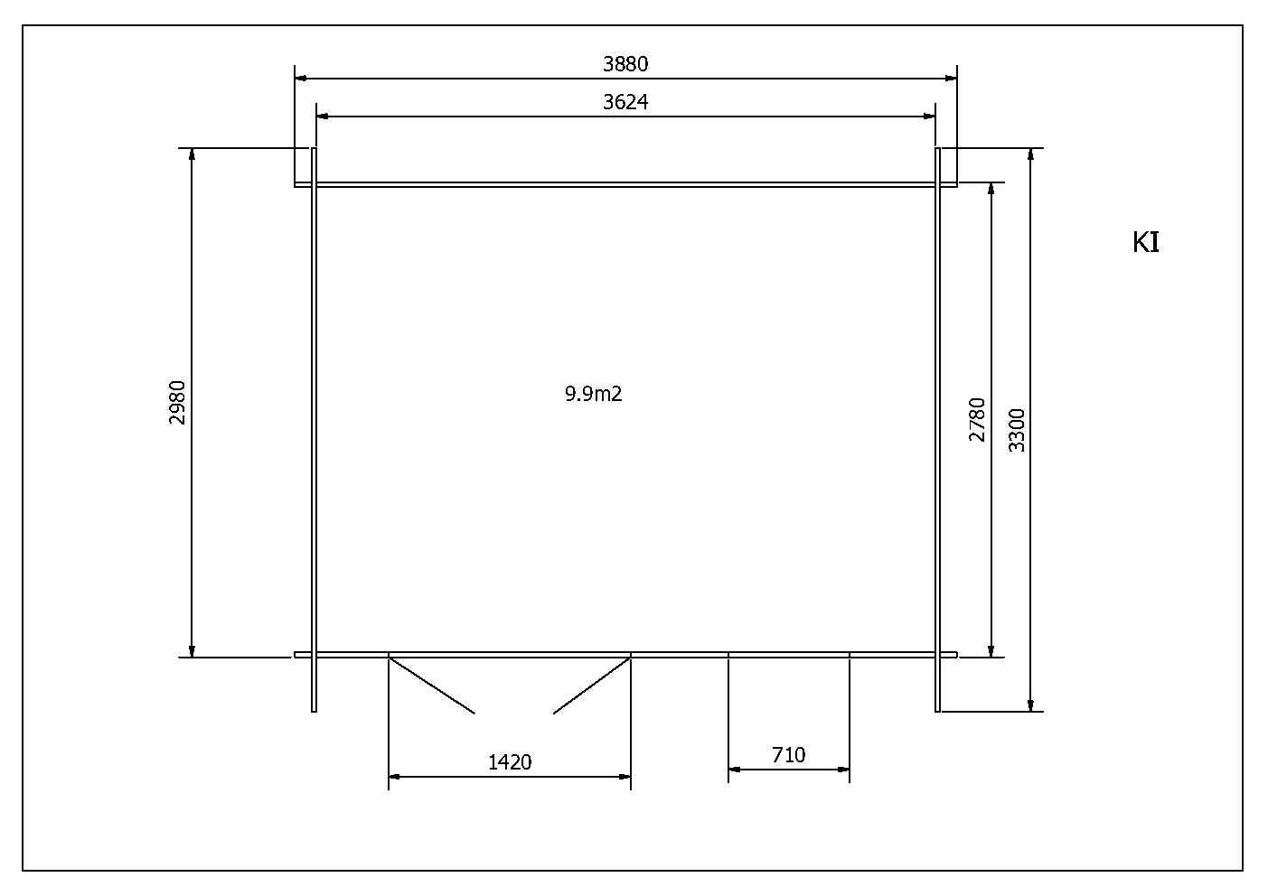 Abri de jardin en bois brut, ep 28mm, surface utile 9.9m² INT021 /INEKSA - 6