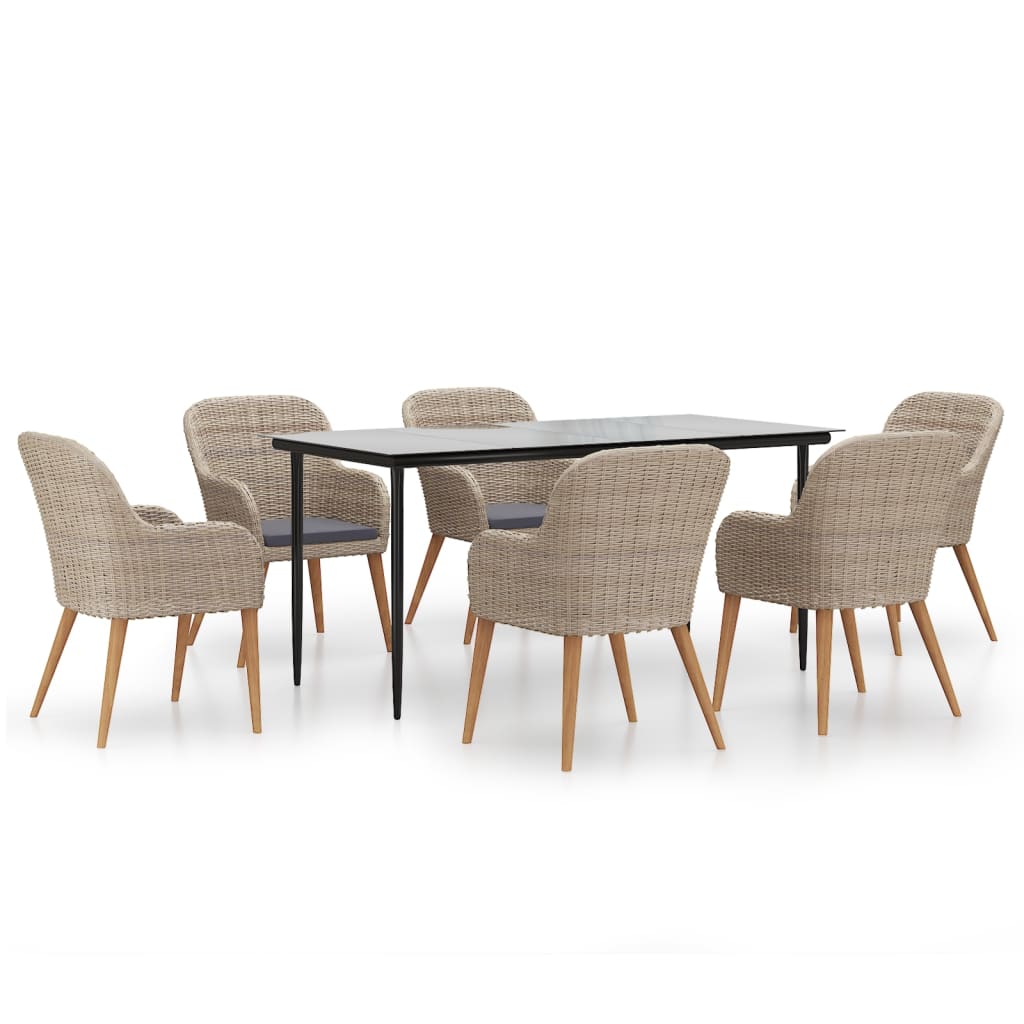 Maison Exclusive - Set da Pranzo da Giardino 7 pz con Cuscini Marrone - 2