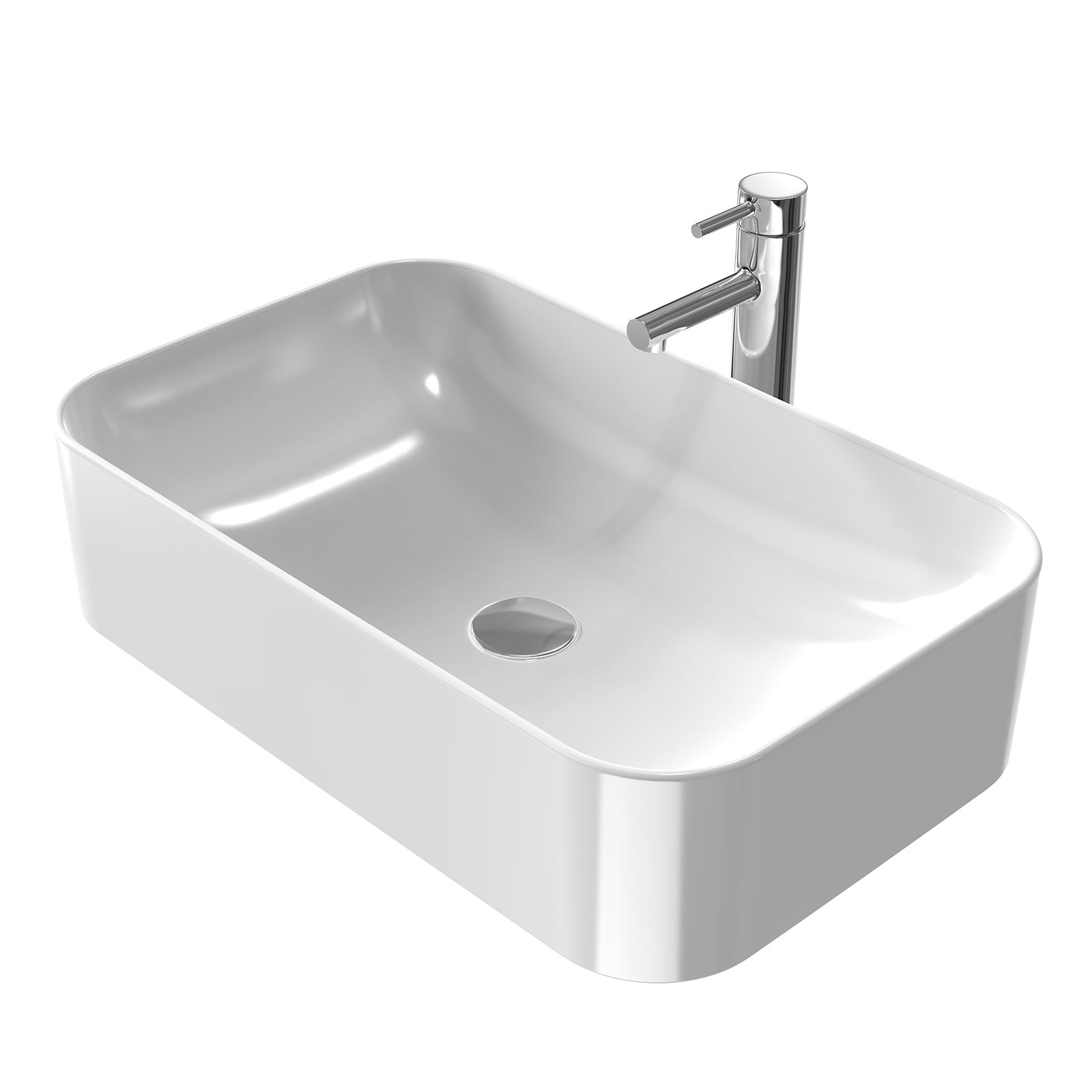 EMKE Umywalka nablatowa 61×38×15 cm, Prostokątna Umywalka ceramiczna łazienkowa, brylantowa biel