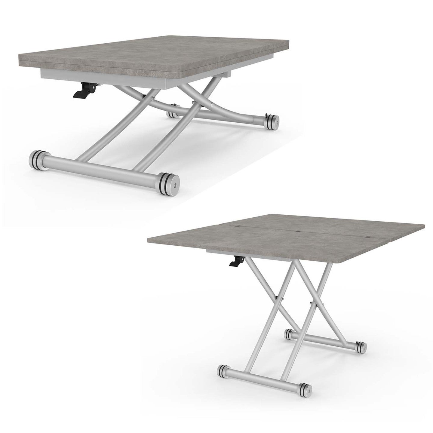 Table basse 2 en 1 relevable en table à manger rectangulaire URBANA 100 cm effet béton pied gris - 4