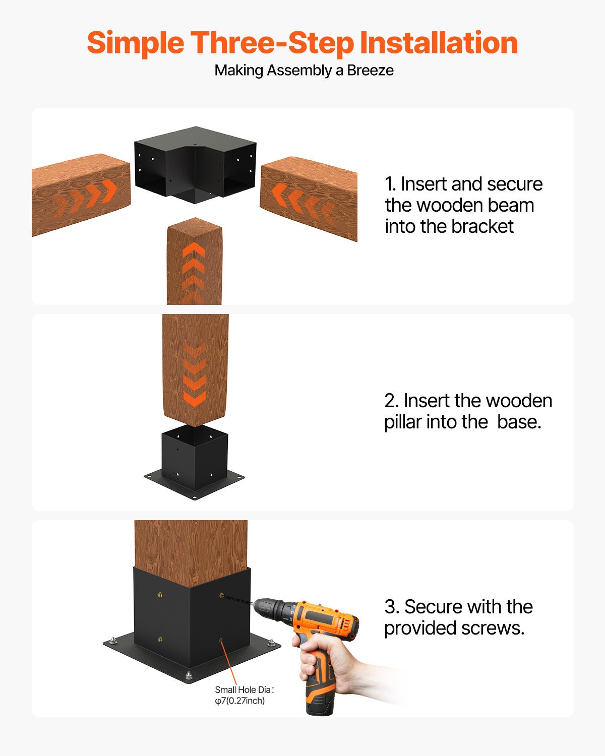 Kit Supports Pergola VEVOR 6x6 pouces (int. 5,5x5,5),4 Supports Angulaires 3 Voies,Base DIY Bois pour Pergolas,Gazebos,Cabanes - 6