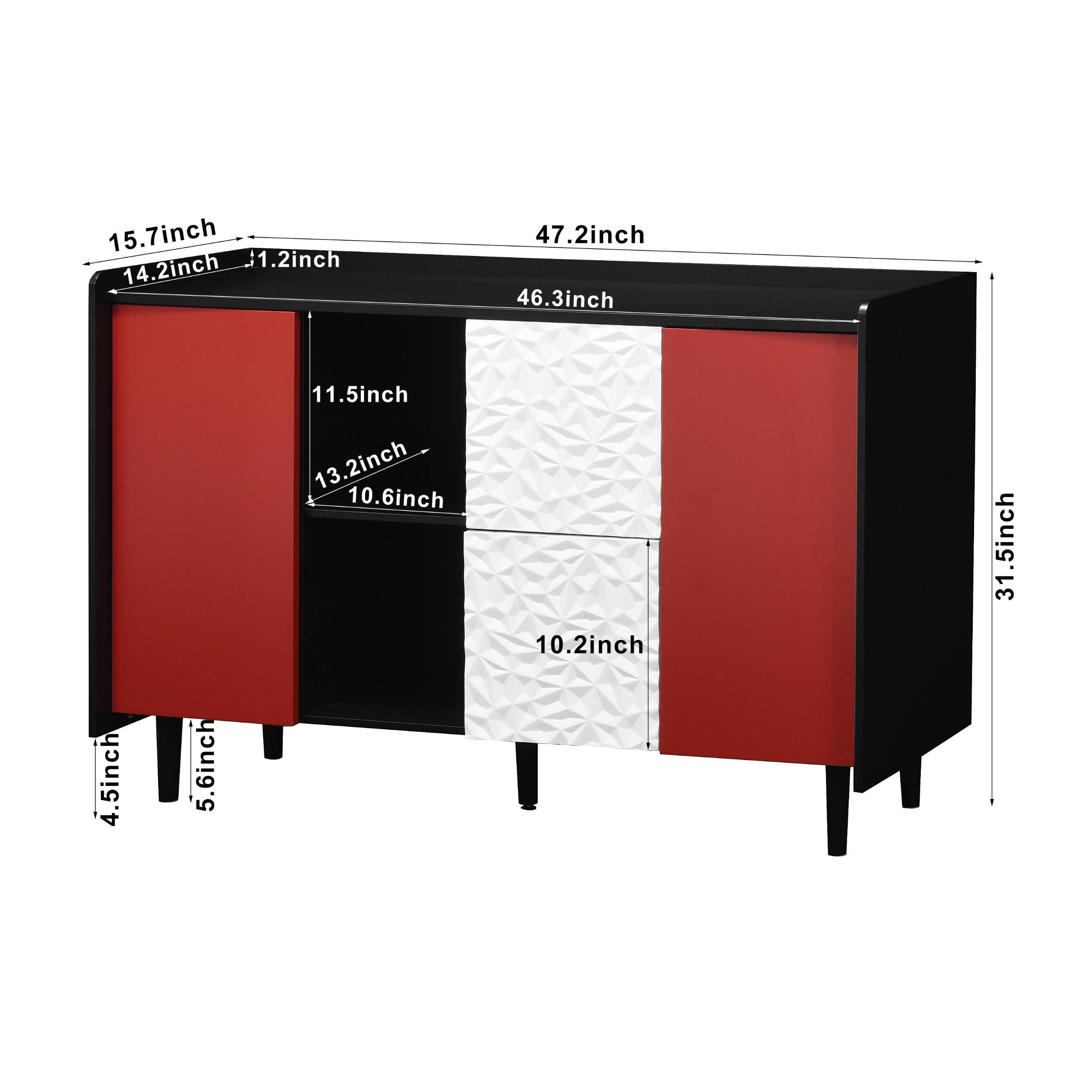 Bufet Sideboard Moderne - 40x120x80 cm (T x B x H) z 2 szufladami i otwartym schowkiem, elegancki mebel do kuchni, jadalni i salonu - 7