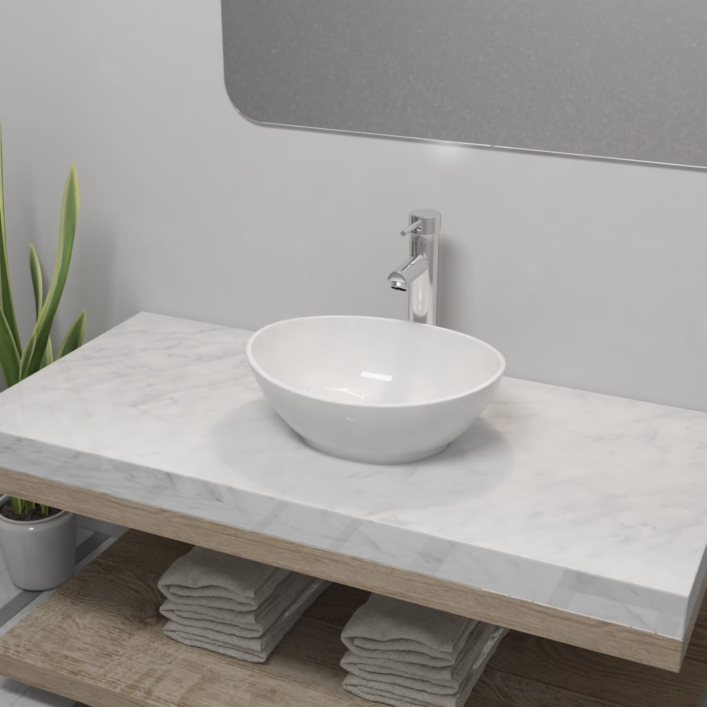 Lavabo salle de bain céramique blanc avec garniture de vidange 400x400x135 mm | Leroy Merlin
