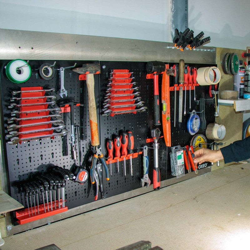 Lot de 3 panneaux acier pour rangement d'outil - Mur à 74 outils - porte outil mural - 120 cm x 60 cm - 3