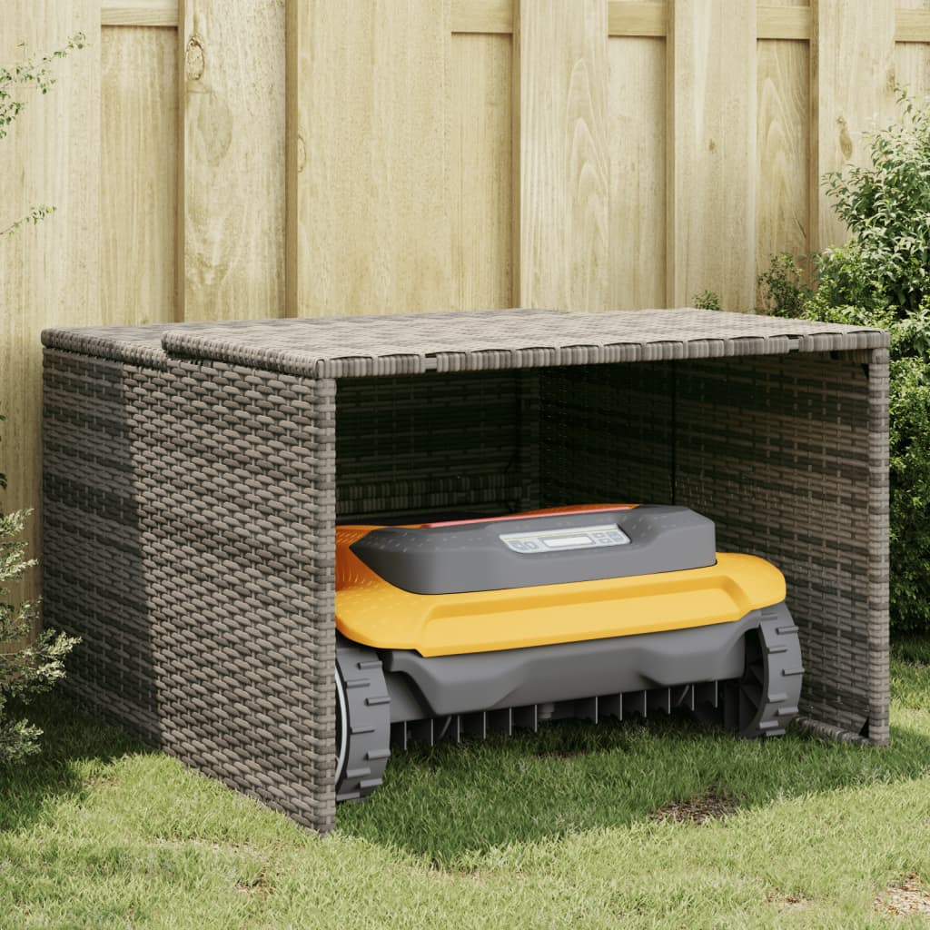 Garage Pour Robot Tondeuse En Résine Tressée Gris - Dimensions 86x90x52/57 Cm - Protection Intempéries - Poids 8.6 Kg