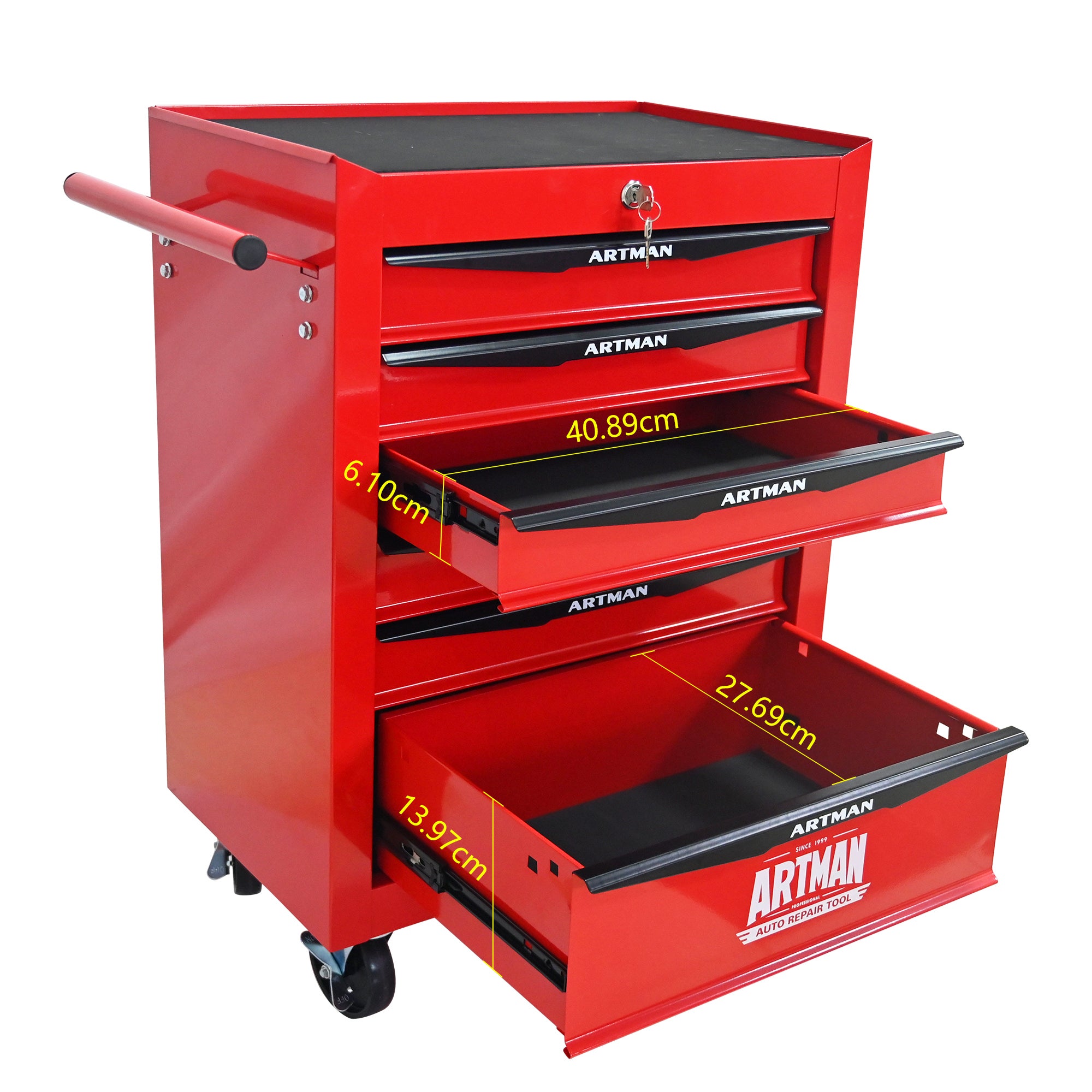 Coffre à outils roulant en métal à 6 tiroirs, armoire à outils pliable en 6 parties avec glissières à billes, organisateur de rangement d'outils - 6