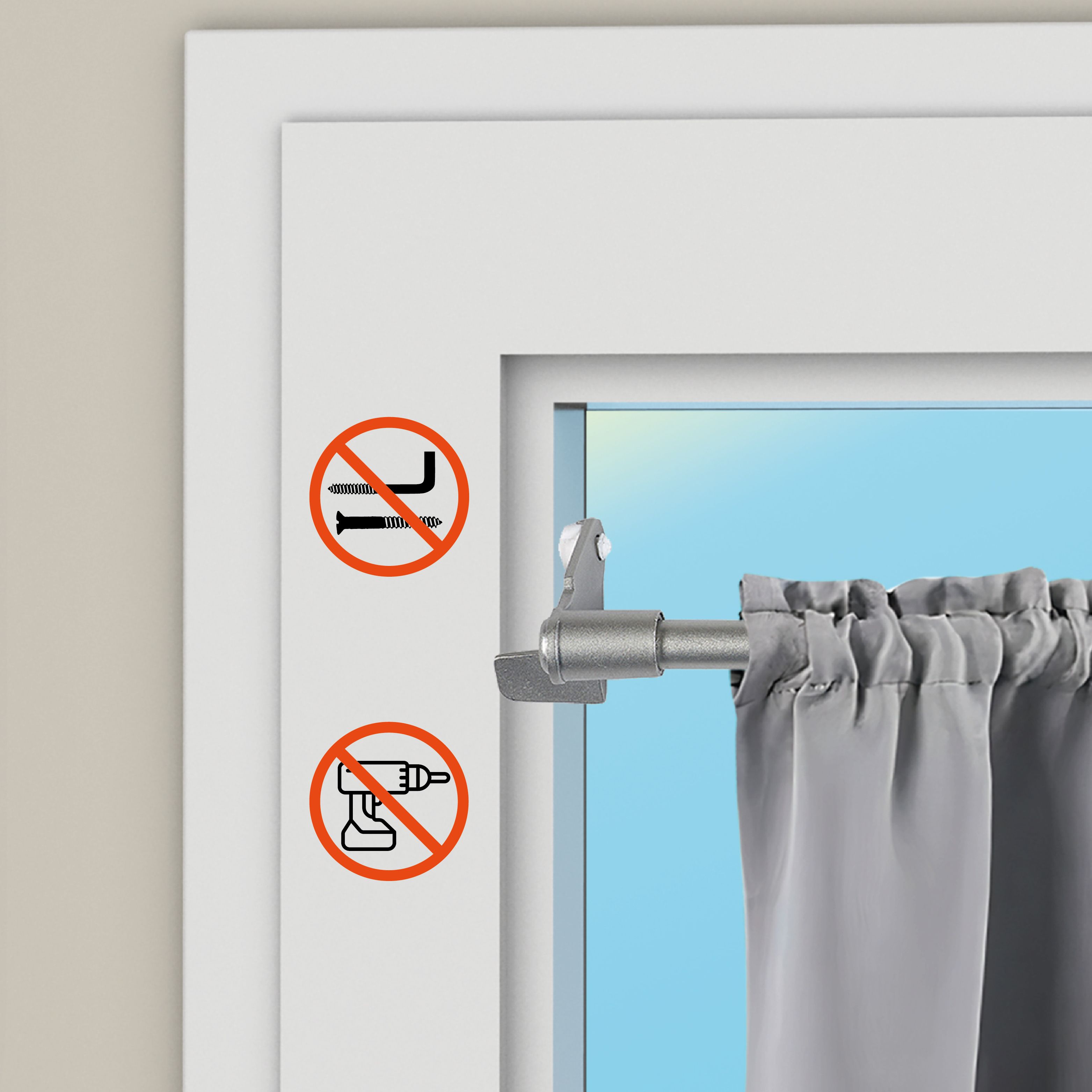 Barra de cortina decorativa, portavisillo extensible a presión con soporte marco ventana| diámetro 9mm | 1 ud | tapón gris, 80-110cm