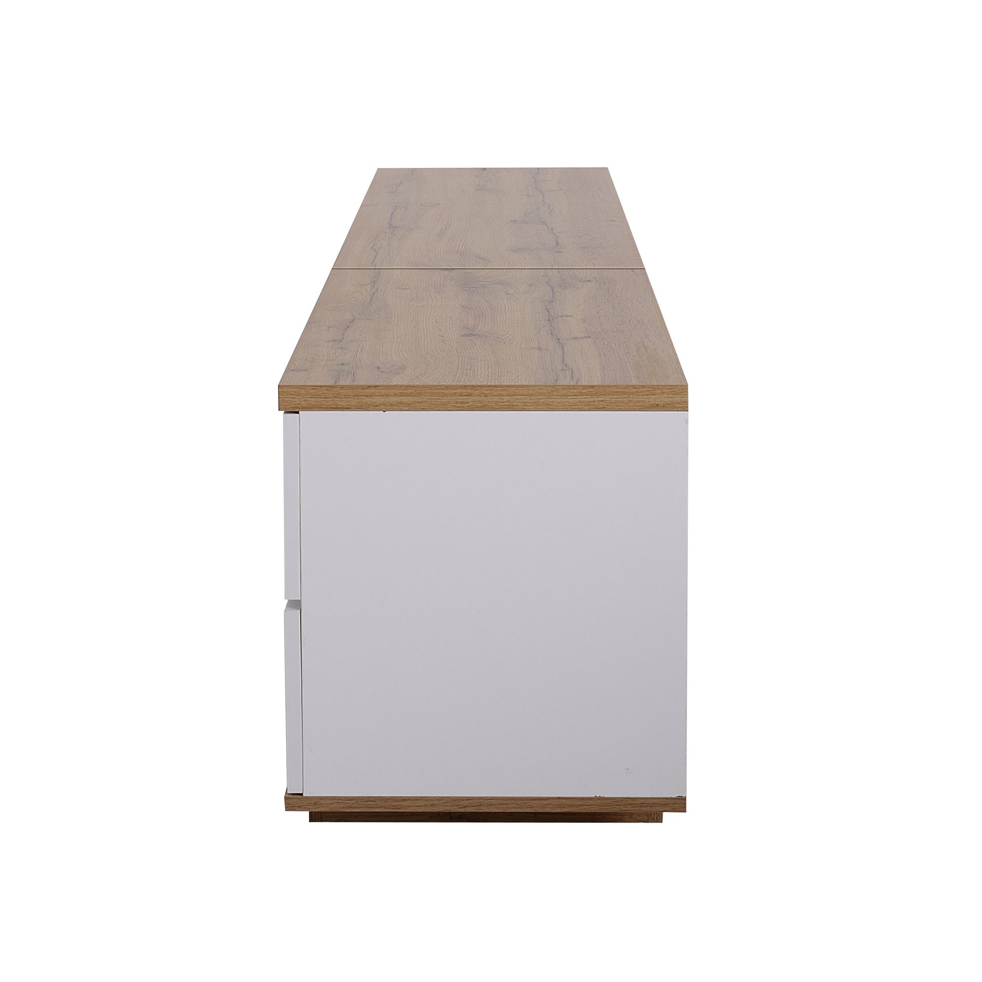 Meuble TV scandinave contemporain 180cm en bois - 5 portes + 8 compartiments - Naturel & Blanc - 8