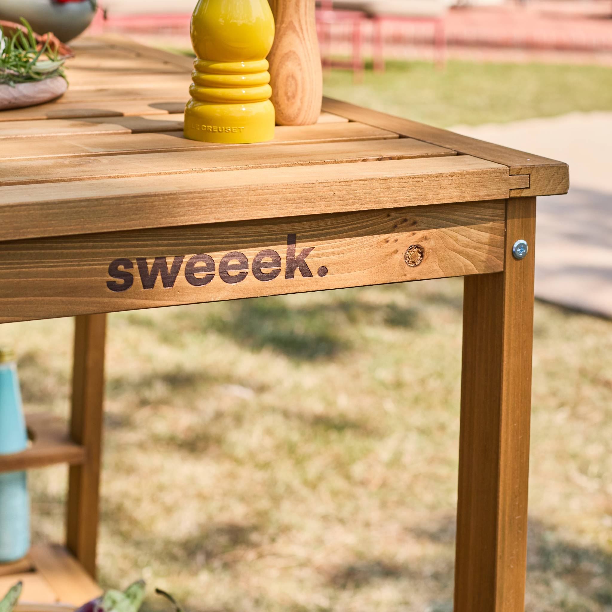 Desserte extérieure 95 cm en bois avec roues et poignée. Bois naturel. L 95 x l 47 x h 74cm AULNE - 6