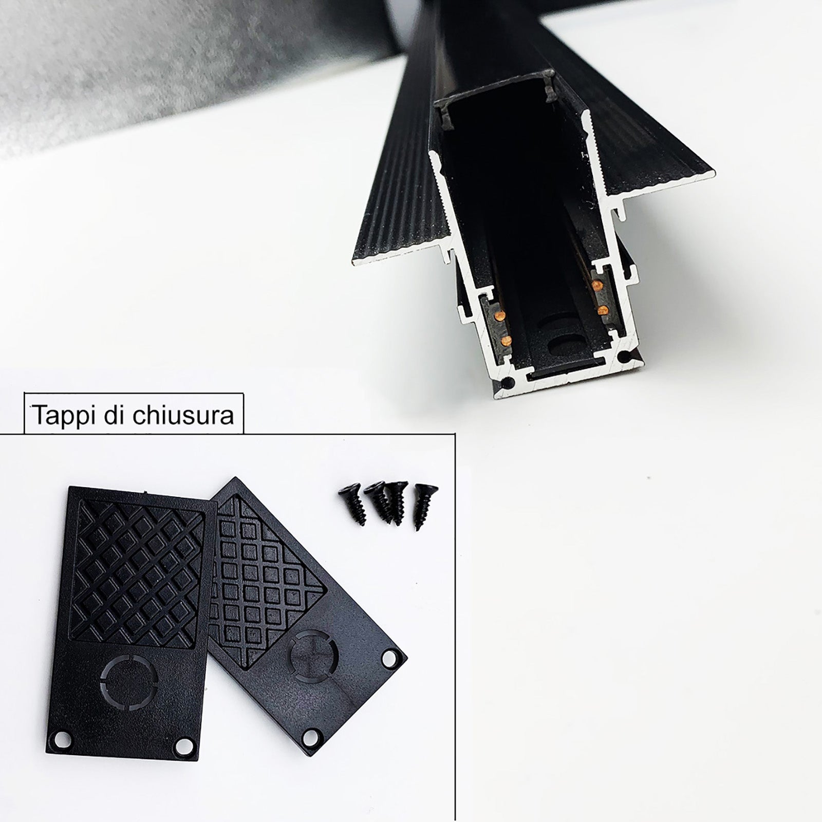 Rail encastré magnétique noir de 1mt 48V pour projecteurs LED sur rail - 3