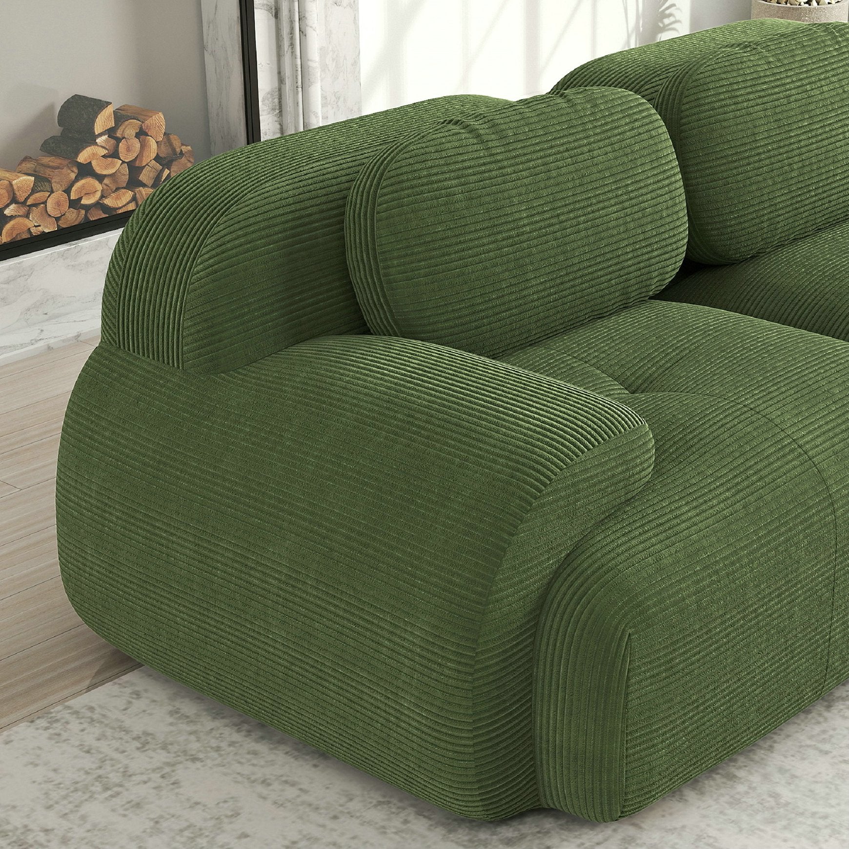 Canapé d\' modulable 3 places, antidérapant et adapté aux animaux, Accoudoirs extra-larges – tissu velours côtelé respirant – vert - 4