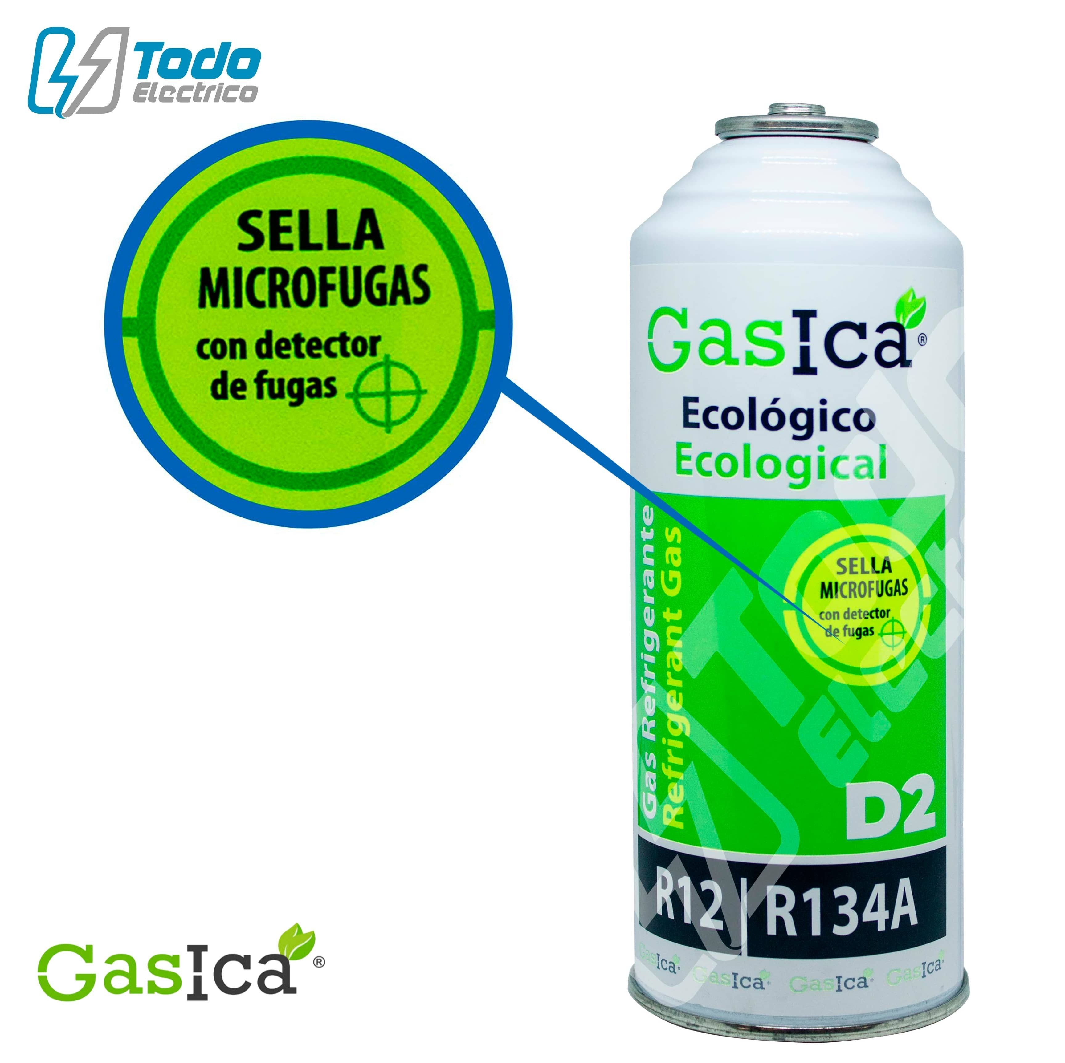 Pack Botellas Gas refrigerante orgánico Gasica D2 Sustituto R12/R134a más Kit Mangueras con manómetro recarga aire acondicionado - 4