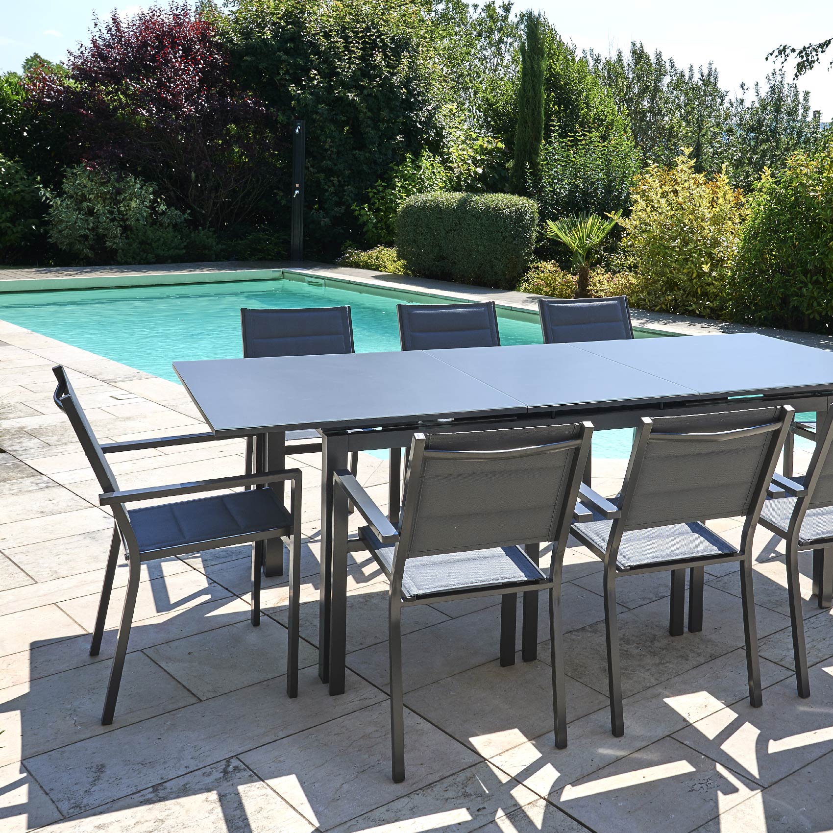 Table à manger d'extérieur extensible en aluminium gris Ibiza anthracite - 8/10 places - Jardiline - 6