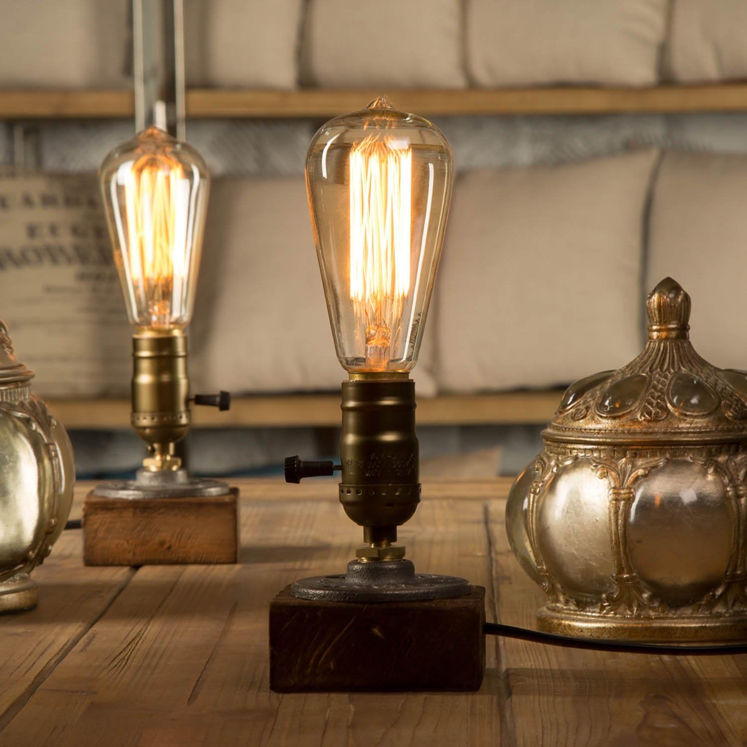 Drewniana lampa stołowa w stylu vintage z regulacją natężenia światła, w stylu loft, dekoracyjne oświetlenie do domu lub baru