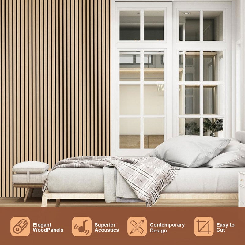 Panel de listones de MDF Revestimiento mural natural Moderno panel mural acústico de chapa de madera y fieltro 120x60x2,1cm roble - 5